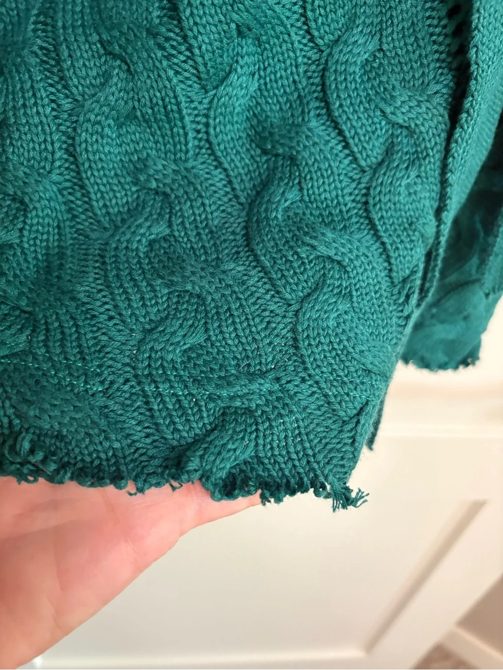 Fate Emerald Green Cable Knit Cowl Raw Hem Sweater Dress | Size L